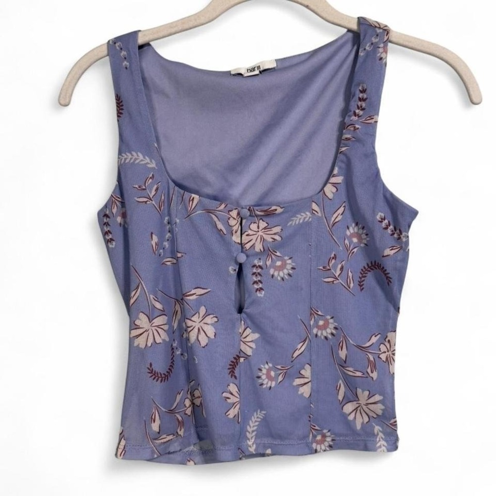 Bar III Blue floral button sleeveless top with a‎ cute keyhole front, size xs